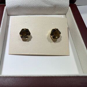 Vintage Hexagon Smoky Quartz Gold Tone Earrings